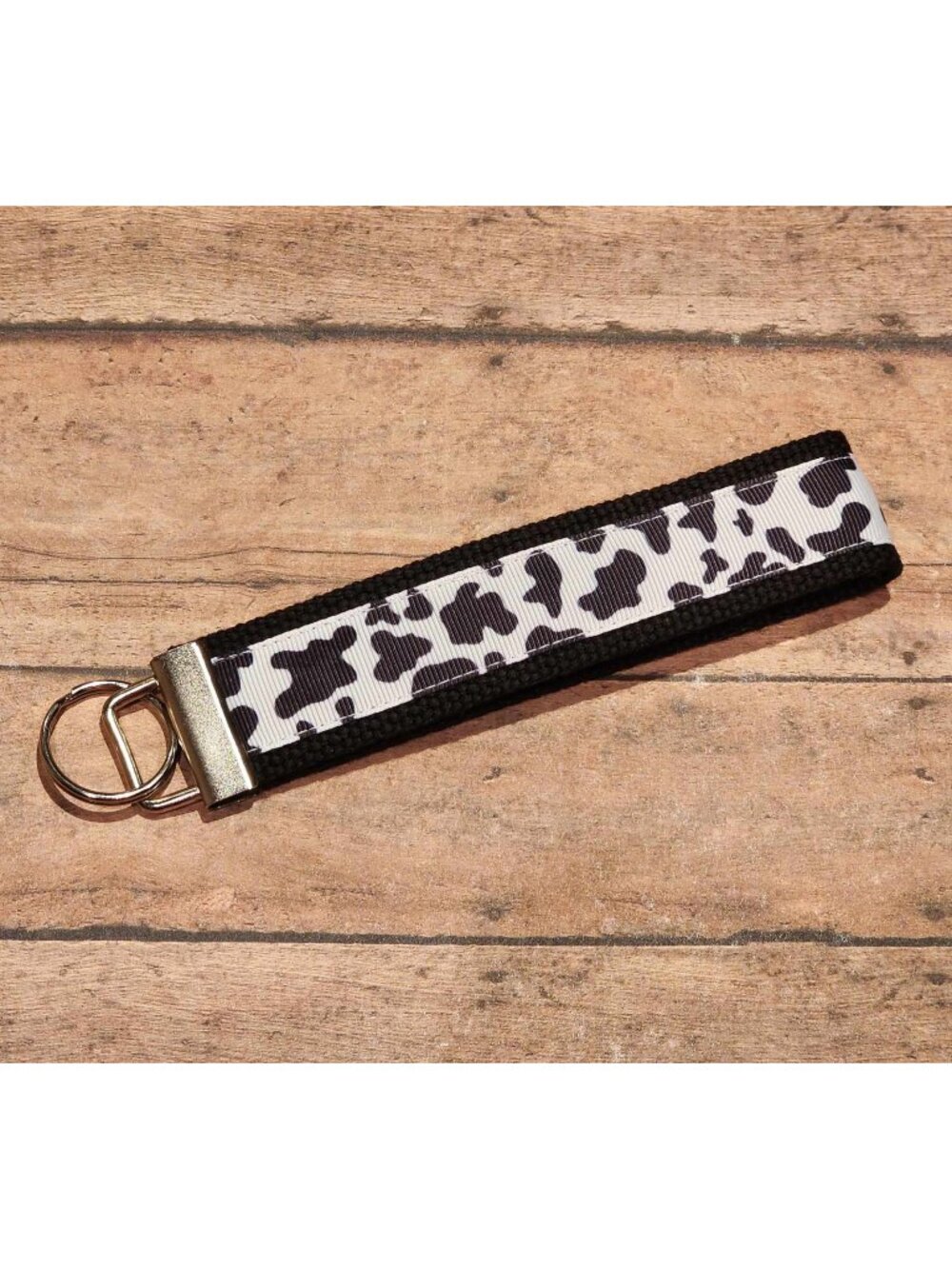 Black and White Cow Print Wristlet Keyfob / Keychain